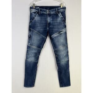 G Star Raw Rackam 3D Skinny Jeans Mens 34x32 Blue Stretch Biker Moto Grunge